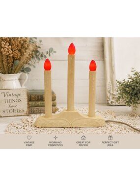 Vintage Electric 3-Candle Light Decoration With Red Bulbs And Beige Base